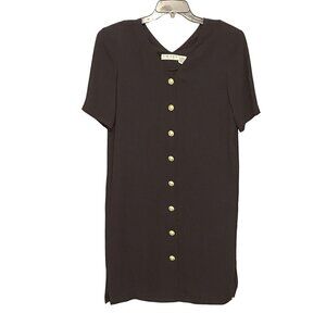 Chaus Black Straight Shift Dress Button Down Pearl & Gold Buttons Women's Size 8